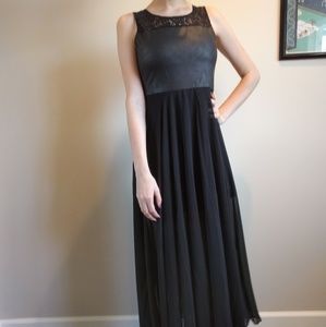 Flowy floor length chiffon & lace formal dress